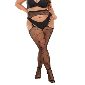 <span class=keywords><strong>Bas</strong></span> érotiques noirs sexy de grande taille <span class=keywords><strong>en</strong></span> maille jacquard porte-jarretelles collants une pièce - Product Image 1