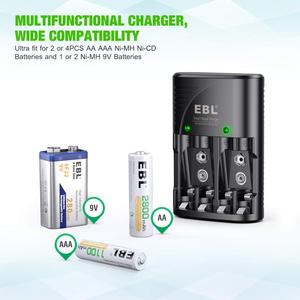 Cargador Rápido Inteligente EBL de 8 Baterías AAA Recargables de 600 mAh con Enchufe de Pared de CA para AA, AAA, 9V, Ni-MH, Ni-CD - Product Image 4