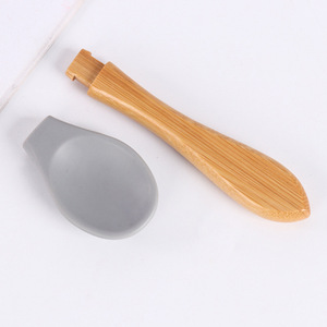 Cucharas de silicona con mango de bambú y madera para bebés, tenedores de silicona con mangos de madera maciza - venta al por mayor desde - Product Image 3
