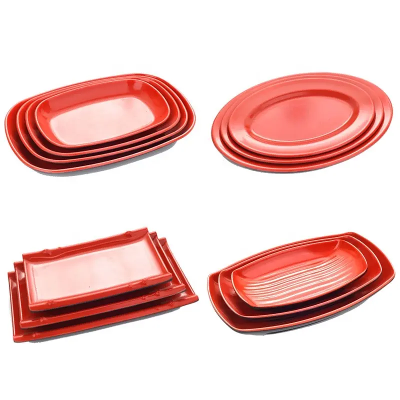 Japanese Style Set Melamine Plates Dinnerware Set Red Black dinner plate tableware dinnerware sets square black plastic plat