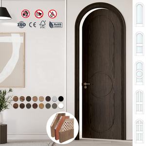 Puerta Interior Americana de Madera, Insonorizada, Diseño Moderno, 2 Paneles, Arqueada, Núcleo Sólido de Nogal, Acabado para Villa - Product Image 4