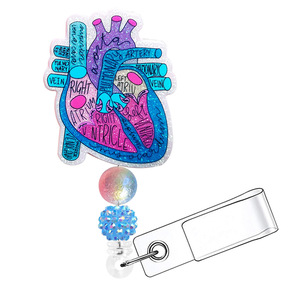 Porte-badge anatomique en forme de cœur pailleté avec chaîne perlée et clip rétractable pour carte d'identité - Product Image 2