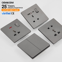 KESHIQI Interrupteur électrique universel multi-prises murales gris en matériau PC durable pour hôtel/maison, sécurité enfant, norme britannique 13A