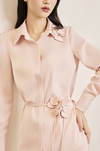 Elegante / Femenino Velo Vietnamita Rosa Pastel Tejido CHERRY - Blusa de Seda Suave con Detalle Floral y Cinta en la Cintura KA69 - Product Image 6