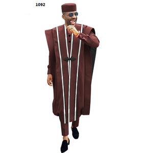 Vêtements pour hommes africains : Robe <span class=keywords><strong>Agbada</strong></span>, Chemises Dashiki, Pantalons Ankara, Chapeau tribal, Tenues de mariage et de soirée, Broderie, Grandes tailles, Coton - Product Image 6