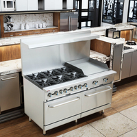 Fourneau commercial vertical avec brûleurs en terre cuite, plaque de cuisson plate et four intégré, alimenté au gaz, en acier inoxydable, 300 000 BTU