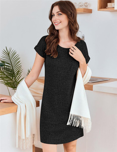Nuevo Vestido Casual de Punto Acanalado para Mujer, Vestido Tipo Camiseta con Bolsillos, Vestido Mini Holgado - Product Image 1