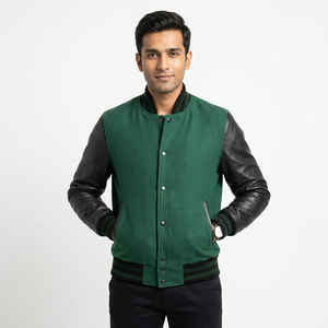 เสื้อแจ็คเก็ต Letterman Varsity สำหรับผู้ชาย ปักลายเชนิลล์แบบกำหนดเอง ผ้าขนสัตว์ 100% แขนหนังแท้ สไตล์สตรีทแวร์ - Product Image 1