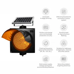 Solar Powered LED Warning Light 300mm Yellow Flashing Light Traffic Lights For Traffic Safety