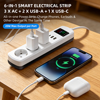 Multiprise avec compteur d'énergie à affichage numérique, rallonge EU Schuko 4 voies avec ports de charge USB C et USB A et minuterie