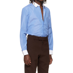 Camisa de Algodón Popelín a Rayas Personalizada de Primera Calidad, Corte Clásico, Cierre de Botones, Camisas a Rayas Blancas y Azules para Hombre - Product Image 3