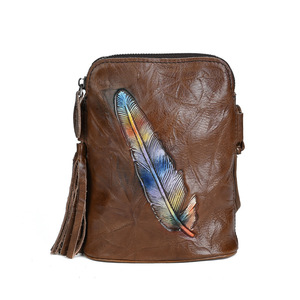 Ando <b>Bag</b> Vintage Cowhide <b>Leather</b> <b>Phone</b> Crossbody <b>Bag</b> for Women with Tassel - Product Image 5
