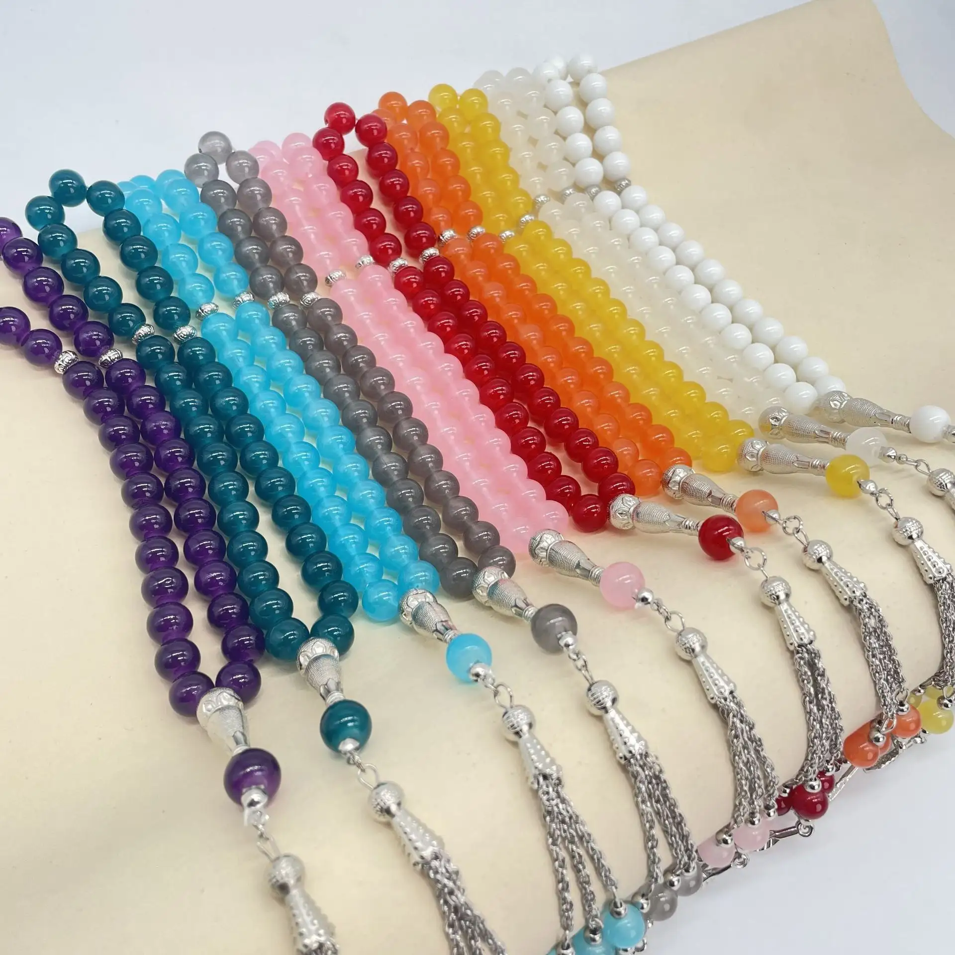 Muslimische Zan-Perlen 33 10 mm transparente künstliche Jade islamische Tasbih Gebetsperlen