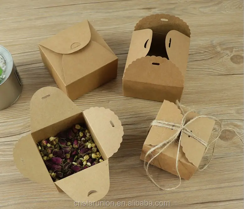 Favor Kraft Paper Folding Gift Box Candy Boxes Supply Accessories Biscuit Cake Boxes Wholesale Wedding Party Food Packaging