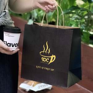 Bolsa de Papel Kraft Personalizada con Logotipo, Ecológica, Reciclable, para Comida para Llevar, Café, Té, Entrega de Alimentos, con Asa - Product Image 1
