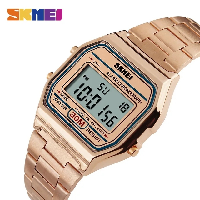 Skmei 1123 Golden Digital Watch Electronic Led Display Chronograph Calendar Alarm 12/24 Hour El Light Sport Reloj Montre Watches