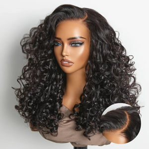 Vente en gros 210% densité boucles rebondissantes perruques sans colle cheveux humains 5x5 fermeture en dentelle prédécoupée dentelle couches bouclés perruque cheveux indiens bruts - Product Image 2