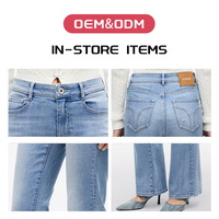 Jeans denim wanita vintage model sedikit melebar, cuci, pinggang sedang, cepat kering, bahan poliester/katun, panjang penuh, koleksi semi 2025.