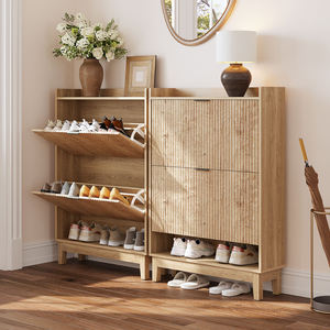 Meuble à chaussures étroit moderne facile à assembler avec 2 tiroirs rabattables, rangement dissimulé et étagère ouverte, 31,5 po de large, pour entrée - Product Image 1