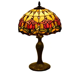 Dia30cmCreative红色郁金香艺术灯欧式乡村餐厅酒吧卧室床头灯蒂芙尼的彩色玻璃台灯
