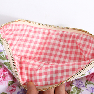 Women's Custom Multi-Color Printing Eco-Friendly Portable Cosmetic Bags Gingham Inner Cotton Floral for <b>Storage</b> Pouches - Product Image 4