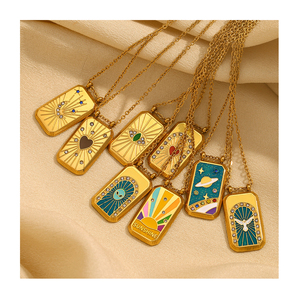 XIXI 18K chapado en oro gota de aceite <span class=keywords><strong>Tarot</strong></span> mujeres geométrico cuadrado marca circón colgante Acero inoxidable joyería de moda collares - Product Image 1