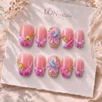 Stock Price Magnifiques Ongles à presser en acrylique PMMA faits main, courbe française 2.0 carrée, couvrance totale, 3D dorés, réutilisables, 10 pièces