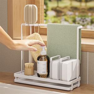 Étagère de cuisine moderne sur pied à double niveau en acier inoxydable, pour serviettes, éponges et torchons - Product Image 4