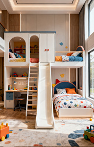 <span class=keywords><strong>Lit</strong></span> superposé pour enfants <span class=keywords><strong>avec</strong></span> maisonnette dans les arbres, rose <span class=keywords><strong>et</strong></span> bleu contrastés, <span class=keywords><strong>avec</strong></span> <span class=keywords><strong>bureau</strong></span> en dessous <span class=keywords><strong>et</strong></span> <span class=keywords><strong>toboggan</strong></span> pour plusieurs enfants - Product Image 3