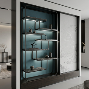 Étagère <span class=keywords><strong>murale</strong></span> flottante moderne en acier inoxydable doré pour salle de bain, salon, hôtel et rangement alimentaire - Product Image 2