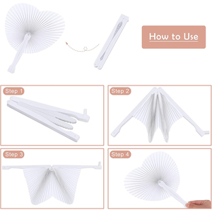 Abanicos de Papel Plegables en Forma de Corazón con Mango de Plástico, Surtido de Abanicos Plegables Blancos para Bodas y Fiestas - Product Image 5