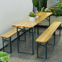 Gran oferta, juego de mesa de cerveza de madera plegable para jardín de picnic al aire libre de 220cm con 2 bancos al por mayor