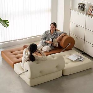 Sofá cama modular de cuero crema y negro, muebles seccionales para sala de estar, completamente ensamblado - Product Image 3