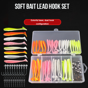 <strong>Molded</strong> 61 Piece Slow Sinking Swim Bait Lures Silicone <strong>Soft</strong> <strong>Plastic</strong> <strong>Fishing</strong> Jig Head Hooks Set - Product Image 5