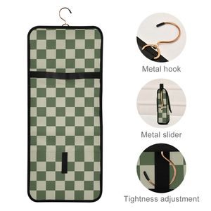 3 Set Green Checkered Polyester Foldable Zipper <b>Toiletry</b> Cosmetic <b>Bag</b> Makeup Brush Storage Organizer <b>Toiletry</b> <b>Bag</b> with Pouch - Product Image 3