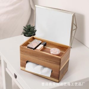 Wooden Tissue Box Organizer <b>Desktop</b> Storage Rack Solid Wood Modern Design For Home Office Decor - Product Image 3