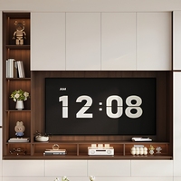 Meuble TV mural en bois de luxe moderne, unité de rangement intégrée minimaliste pour salon, centre de divertissement sans poignées