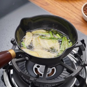 Mini sartén antiadherente de forma ovalada para verter aceite con mango de madera, solo lavar a mano - Product Image 3