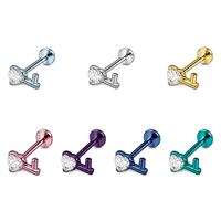 Bijou de piercing en titane ASTM F136, barre en forme de cœur à dos plat, avec zircone cubique, fileté intérieurement, pour cartilage, tragus, hélix, conque, lobe