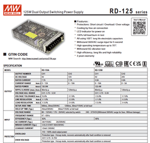 Convertisseurs AC DC fermés Mean Well RD-125A, 2 sorties, 48V 125W, alimentation à découpage pour éclairage LED, boîtier en aluminium - Product Image 2
