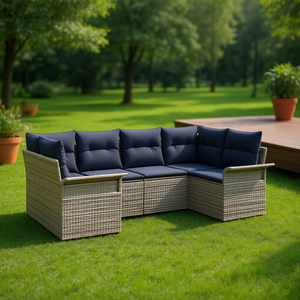 Set Divano da Giardino in Polyrattan 6 Posti con Cuscini, Arredamento da Esterno Stile Contemporaneo - Product Image 2