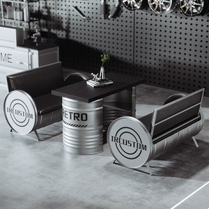 Muebles de barra de Metal duraderos industriales <span class=keywords><strong>modernos</strong></span>, sofá de camión transparente, combinación de silla de mesa de barril de aceite creativo para cafetería, barra de té de la leche - Product Image 3