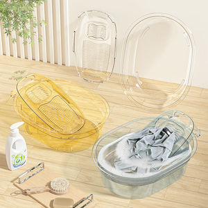 Bañera de Plástico Transparente Ovalada Extra Grande y Reforzada con Tabla de Lavado Integrada para Baño de Pies, Baño de Bebés y Uso Doméstico - Product Image 3