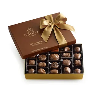 Caixa de papelão personalizada de luxo da caixa do chocolate da truffle marrom para doces ou embalagem do chocolate com fita