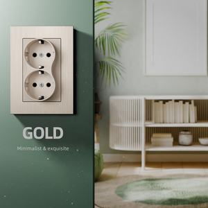 Nero grigio oro doppia presa elettrica 2 in 1 presa di corrente a muro in alluminio pannello Schuko doppia presa per EU spina 16A 210V ~ 250V - Product Image 6