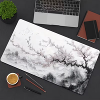 Tapis de souris et de clavier pour PC, grand format, motif paysage avec neige, fleurs de prunier et arbres, pour ordinateur portable