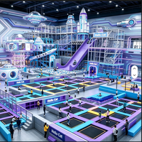Parc de trampolines populaire pour enfants, équipement de terrain de jeu intérieur commercial, parc d'attractions avec toboggan et piscine à balles