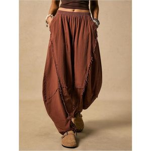 Pantalones Harem de Lino para Mujer FOXA, Estilo Vintage con Ribete Crudo, Corte Holgado, Pantalones de Disfraz de Pirata, Pantalones Hippies Renacentistas - Product Image 3