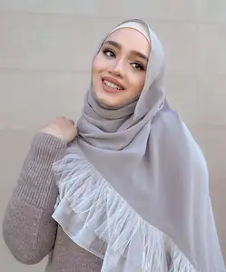 customized chiffon ruffle scarf lace hijab modesty elegant muslim premium diamond chiffon shawl for women