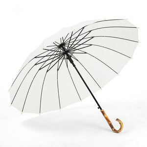 Parapluie rétro en bambou, grand modèle semi-automatique, manche long droit, cadre en fibre de verre, tige en fer, diamètre 110 cm, tissu pongé - Product Image 3
